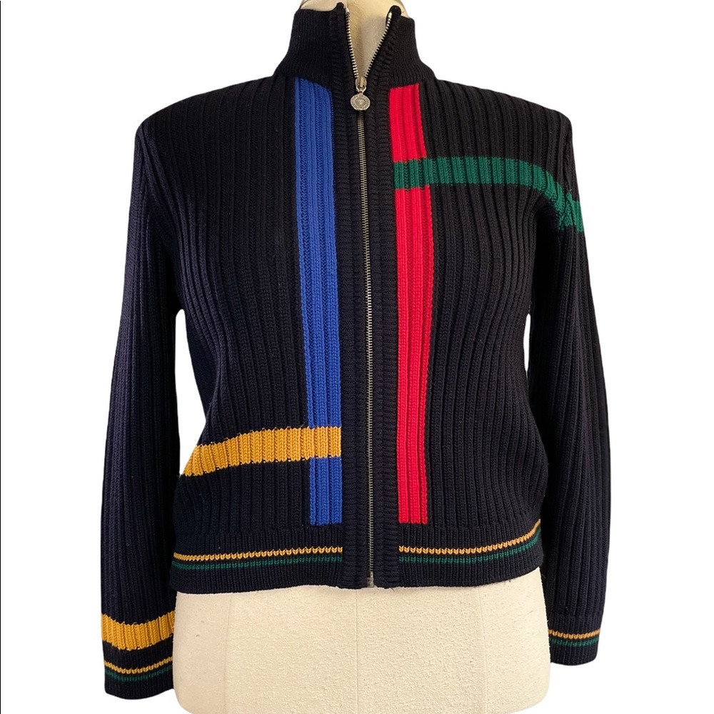 Vintage Colorblock Versace Sweater Zip Up Cardigan